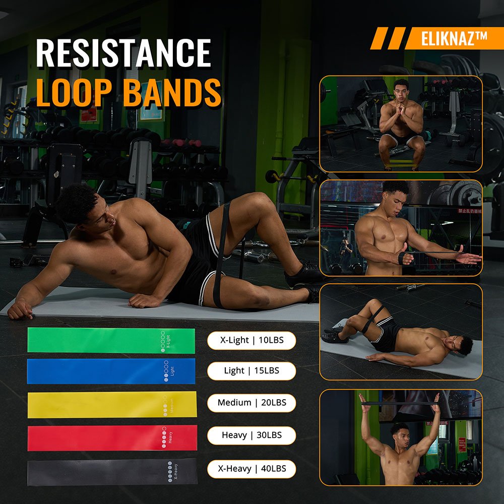 eliknaz Resistance Loop Bands Eliknaz resistance loop bands set – 5 color-coded levels from light to x-heavy for home workouts