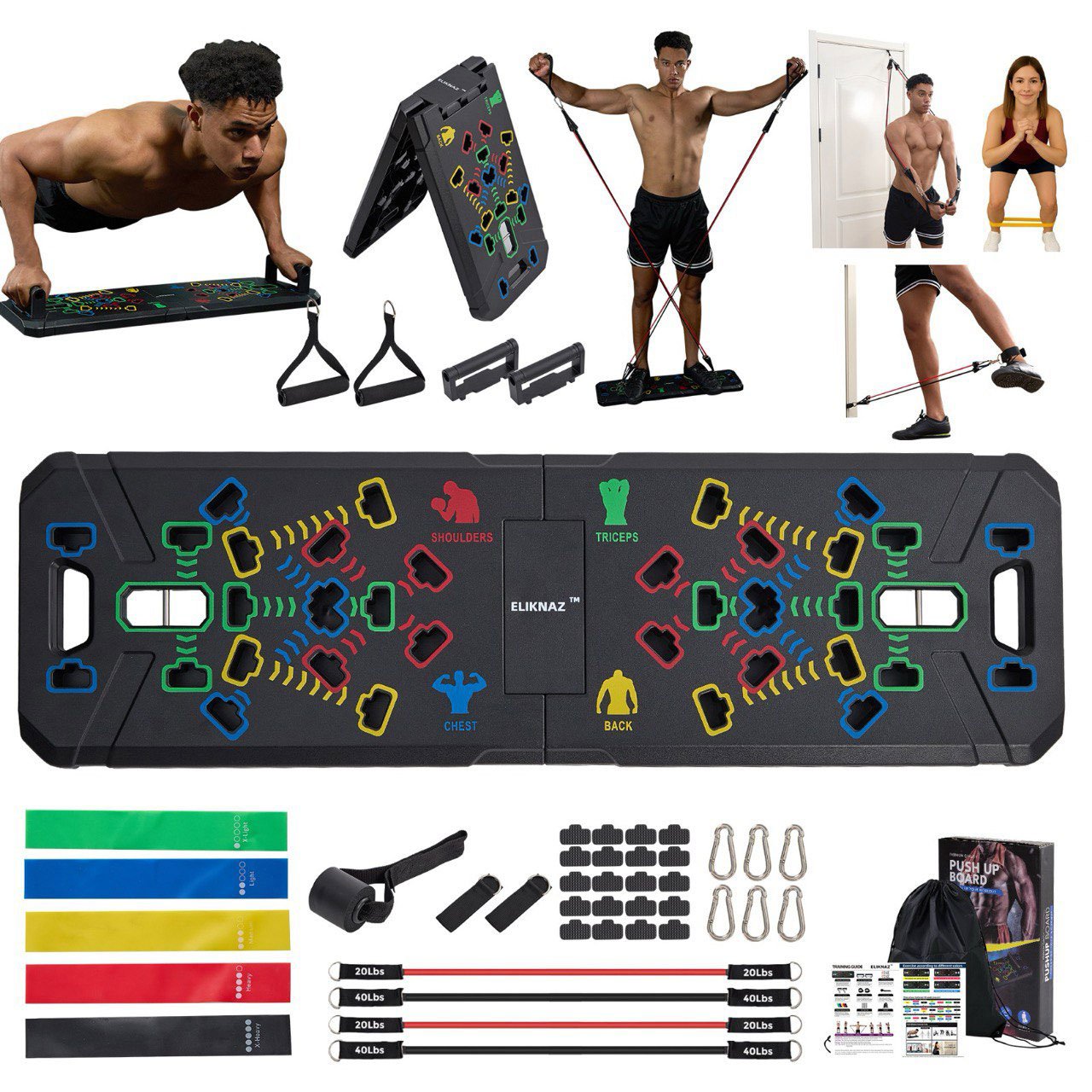 Eliknaz Eliknaz 25-in-1 portable push-up board kit with resistance bands, handles, and ankle straps